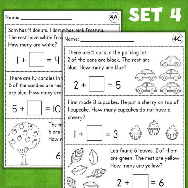 kindergarten word problem worksheets